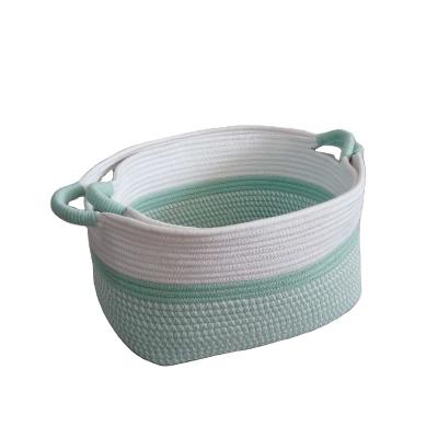 China Sustainable Set of 2 Cotton Rope Oval Portable Basket with Handles Changing Laundry Basket Bathroom Storage Baby Diaper Basket Storage for sale