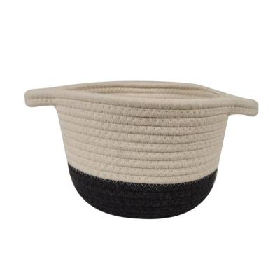 China Portable Small Viable Cotton Rope Basket With Ear Handles Storage Baskets Makeup Organizer Baby Basket Desktop Storage for sale