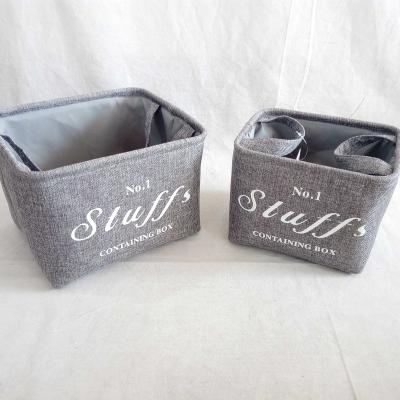 China Sustainable Set of 2 Square Gray Fabric Storage Baskets with Handles Laundry Bin Baskets Bathroom Towel Linen Storage for sale