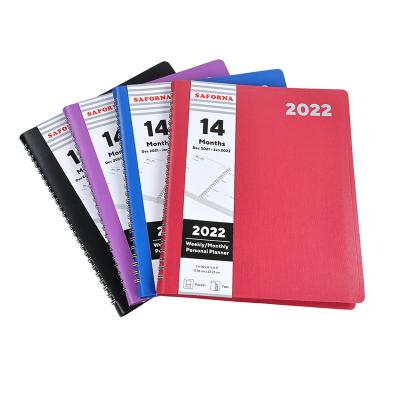 China 2022 Paper Pulp Hardcover Book B5 School Monthly Calendar Eco-friendly Spiral Blue Leather Custom Printed Pulp Planner for sale