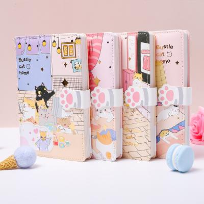 China Japanese Stationery Supplies Japanese Magnetic Cute Notebook Kawaii Cat Magnetic Hardcover Book Leather Notepad for sale