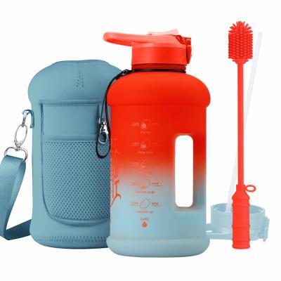 China Traditional BPA Free Motivational Custom Plastic Sports Water Bottle With Leakproof Straw Lid, Portable Sleeve And Useful Brush for sale