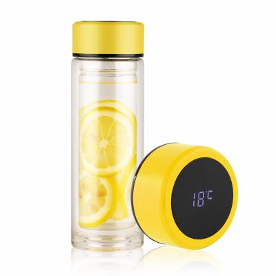 China 500ML Double Wall Tea Sustainable Stored Glass Tumbler Intelligent Water Bottle With Temperature Display for sale