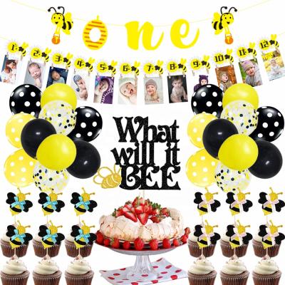 China Wall Decor Bee Party Decorations Supplies 1st Birthday Photo Banner Confetti Balloons Cake Topper For One Baby Years Old for sale