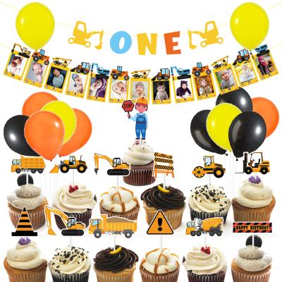 China Lots of the wall decor construction 1st birthday party supplies for the baby shower color balloon and a banner for one year old baby for sale