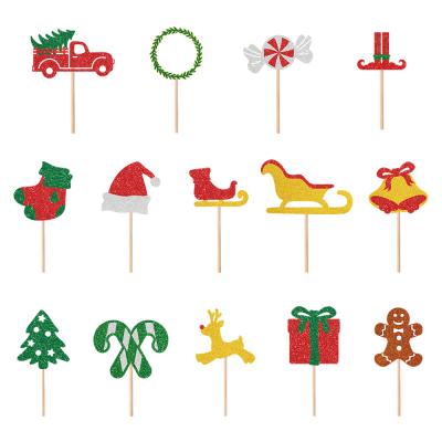 China Christmas Customizable Cupcake Topper Decorations Picks Mini Disposable Wall Decor Styles Merry Christmas Cake Sticks Topper for sale