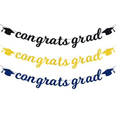 China 2022 Graduate Congratulations Banner Graduation Party Decorations Wall Decor Graduate Congratulations Gold Glitter Banner for sale