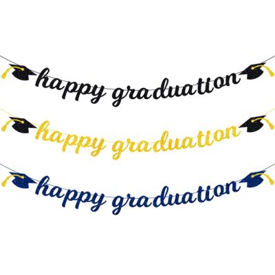 China Wall Decor Glitter Happy Graduation Banner for Graduation Party Supplies Sign 2022 Graduation Cap for School, College Decor for sale