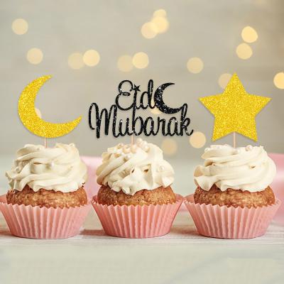 China Amazing Eid Mubarak Cupcake Topper Islamic Muslim Glitter Moon and Star Party Supplies Cake Favor Ramadan Kareem Party Supplies for sale