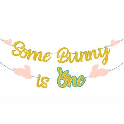 China Wall Decor Some Bunny Is Banner Easter Bunny Bunting Garland Girls Boys Spring Floral First Birthday Bunny Banner For Wall Decor for sale