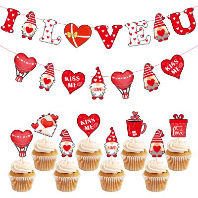 China Wall decor wholesale banner I love you for valentine's day decoration supplies with gnome love cupcake topper for sale