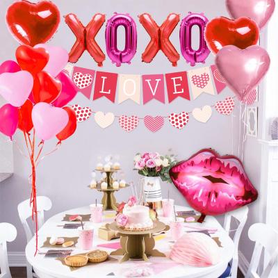 China Wall Decor Valentine's Day Decorations Set Romantic Banner And Balloon For Special Night Gifts Home Supplies for sale