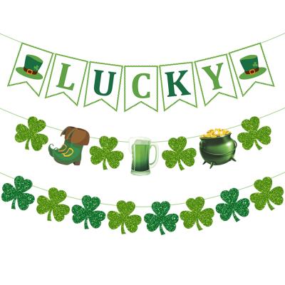 China Wall Decor St. Patrick's Day Decorations Shamrock Clover Garland Banner Lucky Banner for Irish Theme Party Celebration Events for sale