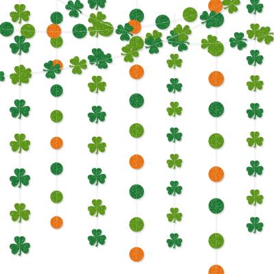 China Wall Decor Glitter Shamrock Shamrock Clover Garland for St Patricks Day Decorations Spring Irish Party Garlands Baby Shower Decor for sale