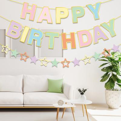 China Wall Decor Macaron Style Candy Happy Birthday Bunting Banner for Baby Shower Girls 1st Birthday Party Decoration for sale