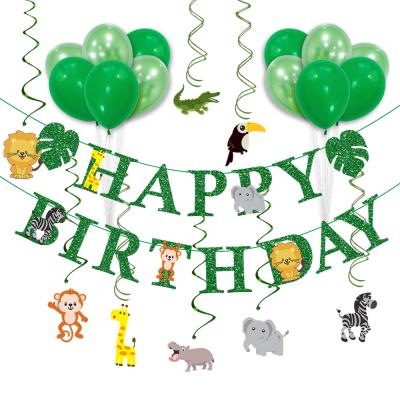 China Wild Forest Theme Wall Decor Birthday Decorations for Baby Shower with Monkey Tiger Lion 1st Birthday Banner for sale