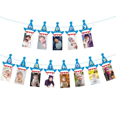 China Hot Sale Wall Decor First Birthday Shark Theme Birthday Photo Banner Kids To One Year Record Banner Photo For Baby Shower for sale