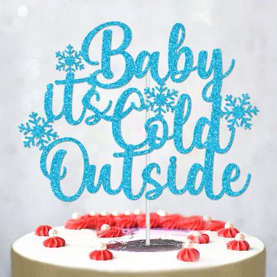 China Baby Blue Glitter Cake Favor It's Cold Outside Stunning Baby Shower Christmas Cake Decor Winter Wonderland Cake Topper Cake Topper for sale