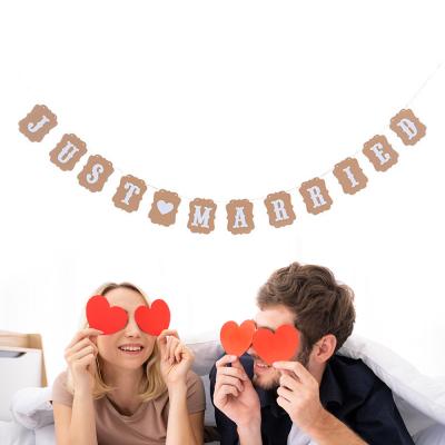 China Wall Decor Just Married Banner Party Game Wedding Decoration Bridal Shower Stall Just Married Backdrop for sale