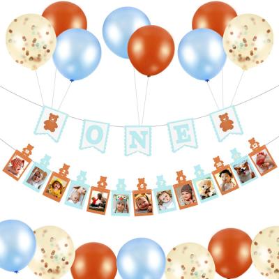 China Hot Sale 1st Birthday Party Decoration Set Wall Decor First 12 Month Photo Banner One Banner With Bear Sign For Baby Shower for sale