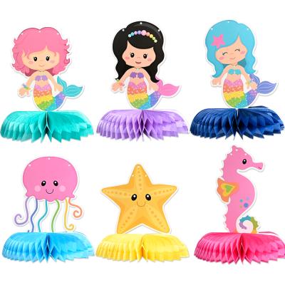 China Party Decor 6 Pcs Mermaid Ocean Theme Honeycomb Centerpieces Table Decor for Birthday Baby Shower Wedding Under the Sea Party Decor for sale