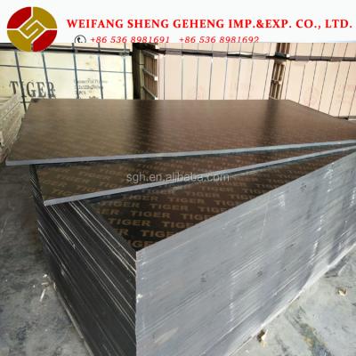 China Construction Concrete TIGER BLACK FILM FACED PHENOLIC 12MM PHENOLIC PANELS 18MM WBP GLUES CHEAP PRICE for sale