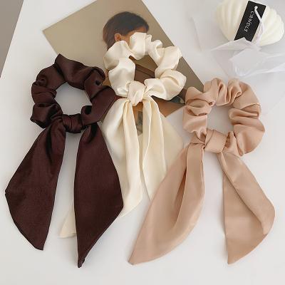 China Soft Scrunchie Satin Bow Flames Hair Rope Tied Scrunchie Women Ponytail Solid Color Rubber Hair Band Hair Accessories for sale