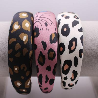 China European and American Sponge Bohemian Headband Satin Leopard Headband Customized Handmade Padded Hair Accessories for sale