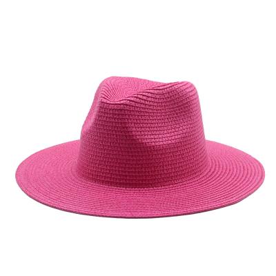 China Image Straw Hat Panama Roll Covers Fedora Beach Sun Hat UPF50+ Summer Umbrella Beach Hat for sale