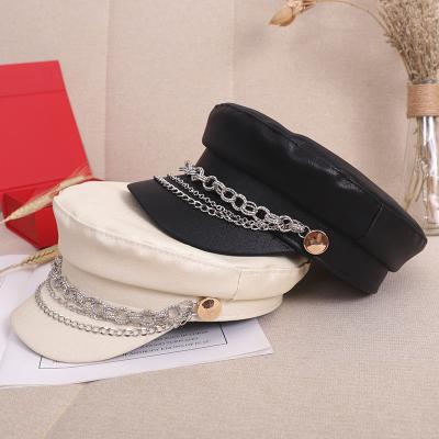 China Flat Image Baker Boy Hat Fashion Military Hat Sun Visor Hats Baker Boy Hat With Navy Chain Hat for sale