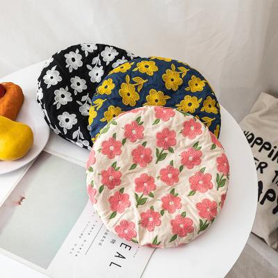 China Picture Beret Hat Flower Embroidered Rose Female Berets Summer Spring Fashion Black French Hat for sale