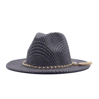 China Picture Fedora Hats Women Men Brim Wide Gold Thick Chain Band Felt Hats Jazz Hat Winter Women Hats for sale