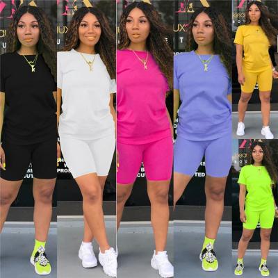 China Breathable Fashion 9045 2 Piece Casual O-Neck Solid Color Set Women Summer Clothing 2020 New Arrivals Coldker for sale