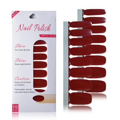 China Wholesale Hot Sale Luxury Four Color Wine Red Nail Polish Strips, Deep Red Pure Nail Art Design Sticker for sale