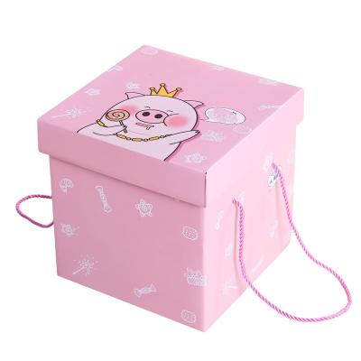 China Full Gift Box Cartoon Pig Food Recyclable Box For Snacks Square Portable Gift Box for sale