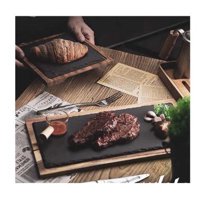 China Wholesale Custom Disposable Deformity Bamboo Steak Western Rock Plates Serving Trays With Slate For Kitchen for sale