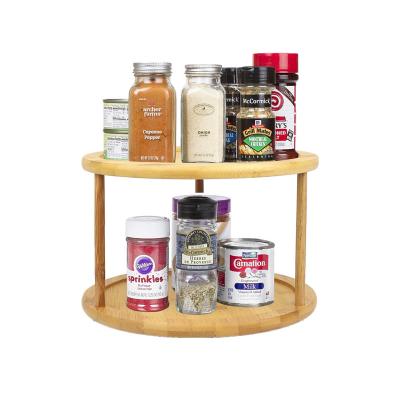 China Bamboo Cabinet Condiment Organizer Lazy Susan Turntable 2 Stocked Rotating Spice Rack For Seasoning Bottle for sale