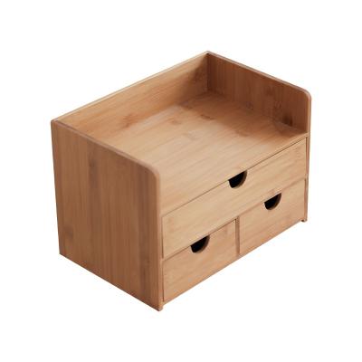 China Sustainable Storage Organization Box Bamboo Tabletop Storage with 3 Drawers for Office Home Toiletries for sale