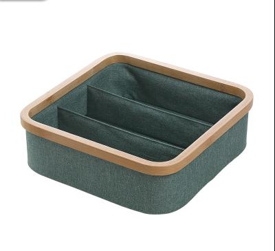 China Eco-friendly Bamboo Underwear Storage Box Oxford Cloth 4 Grid Socks Storage Box for sale