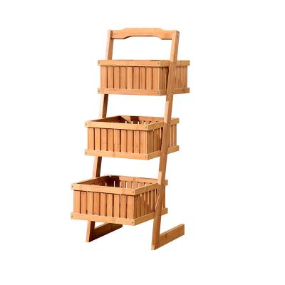 China Eco - Friendly Bamboo Multi - Function Stand Rack Three - Layers Flower Storage Shelf for sale