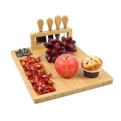 China Sustainable Bamboo Cheese Board With Cheese Tools Cheese Dish Charcuterie Platter With Utensils Set Cutting Board for sale