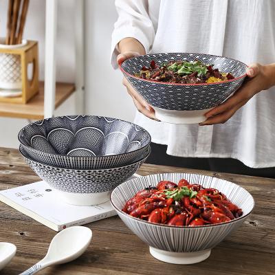 China Large Sustainable Ceramic Ramen Bowls Set, Porcelain Bowl for Soup, Noodle, Pho, Udon and Soba with Spoons and Chopsticks AWS2034 for sale