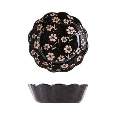 China Sustainable Ceramic Oven Bowl Lotus Shape Deep Salad Noodle Bowls Colored Gloss Green Black White Can Serve Rice Soup Dessert AWS5025 for sale