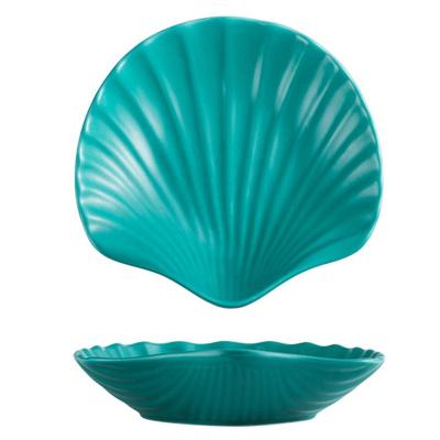 China Viable Shell Shaped Bowl Decorative Plate Jewelry Dishes Color Glazed Matte Frosted Under Glazed Porcelain Dinnerware AWS110049 for sale