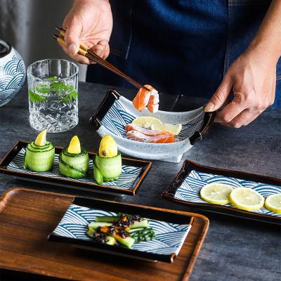 China Sustainable Japanese Ceramic Dish Retro Rectangular Sushi Restaurant Hotel Dinner Plate Custom Printing Plate Set AWS8059 for sale