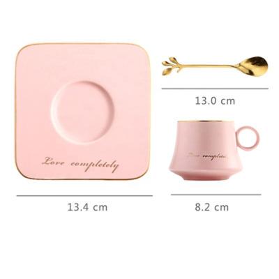 China Viable Valentine's Day Porcelain Tea Coffee Cup and Square Saucer Set with Hand Painted Gold Rim and English Letter Love AWS110059 for sale