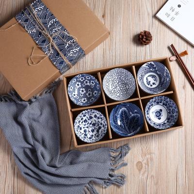 China Custom Japanese Kraft Sustainable Hot Sales Gift Box Japanese Amazon Tableware Set LOGO Blue And White Porcelain Ceramic Bowl AWS110075 for sale