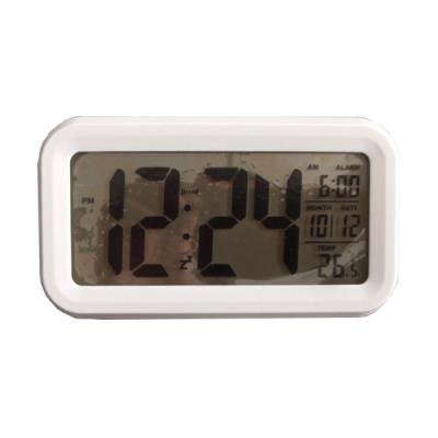 China Modern White Plastic Quartz Digital Alarm Calendars Small Desk And Silent Table LED Clock for sale