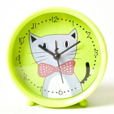 China KOREAN Modern Green Cute Cartoon Cat Plastic Small Alarm Desk and Table Clock for sale