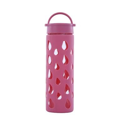 China Glass Viable Leather Unbreakable Water Bottle Cover Silicone Camping Double Wall With Handle for sale